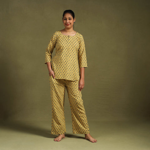 Buy Cotton Ajrakh Block Print Night Suit Set