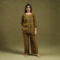 Yellow Cotton Ajrakh Block Print Night Suit Set