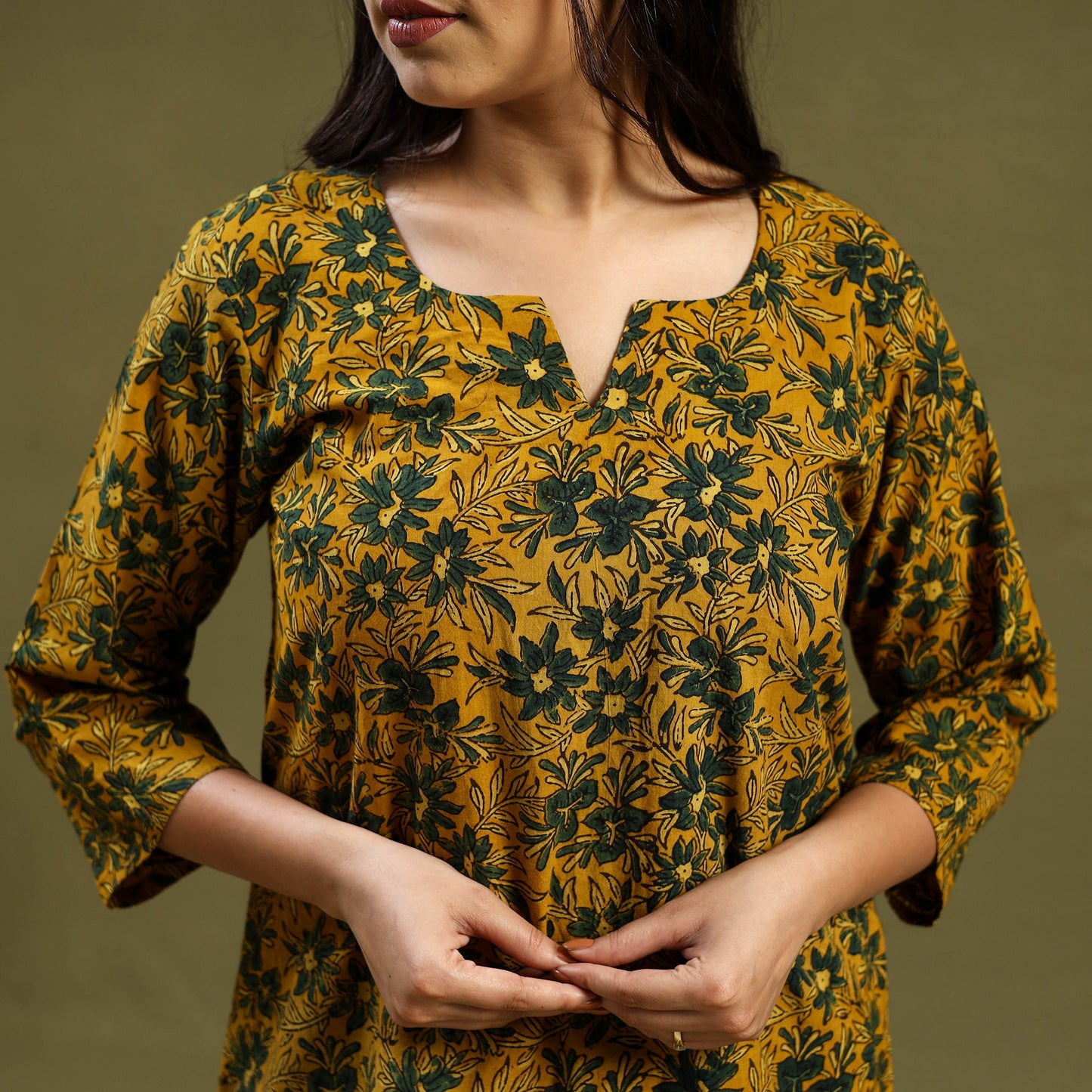 Yellow Cotton Ajrakh Block Print Night Suit Set