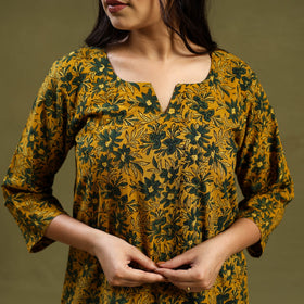 Yellow Cotton Ajrakh Block Print Night Suit Set