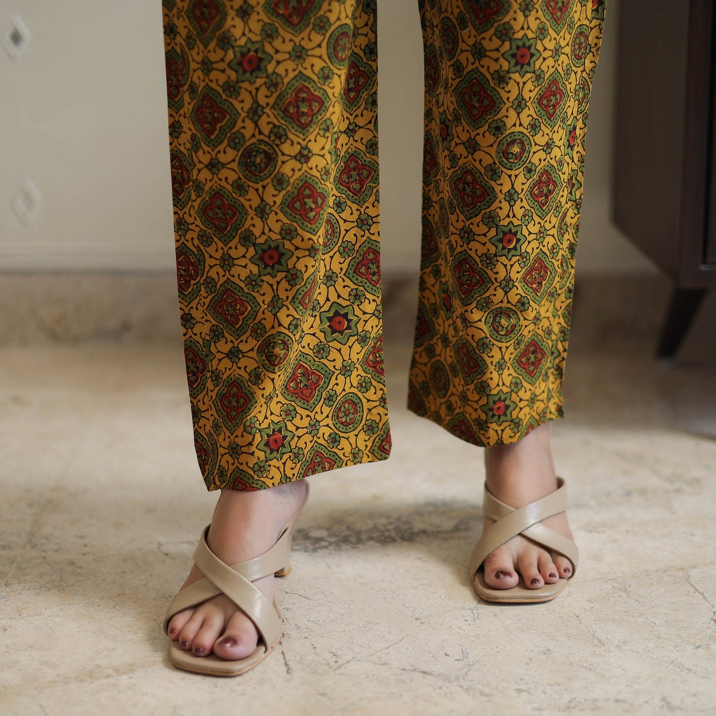 Buy Yellow Cotton Ajrakh Block Print Night Suit Set