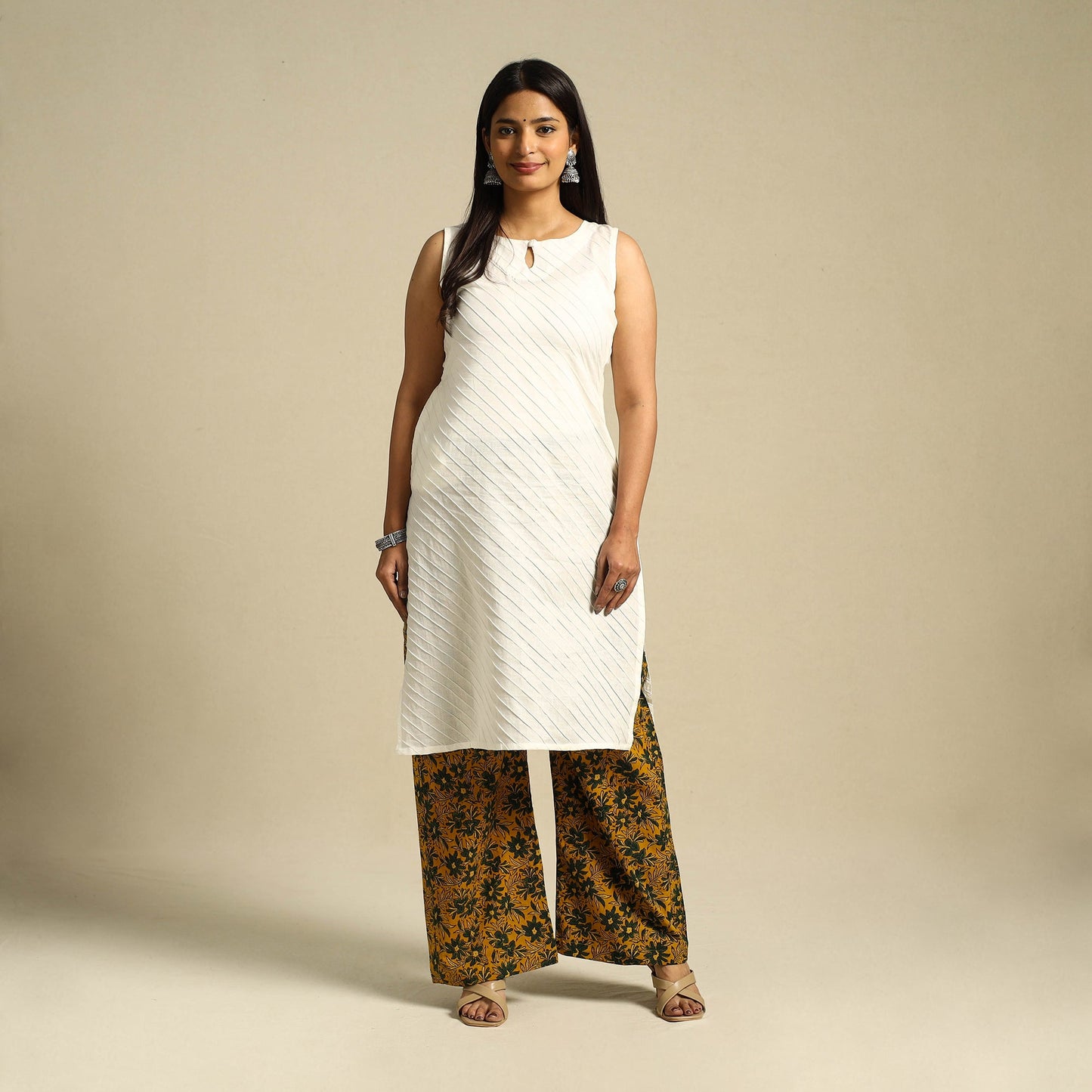 Yellow Block Print Cotton Ajrakh Palazzo