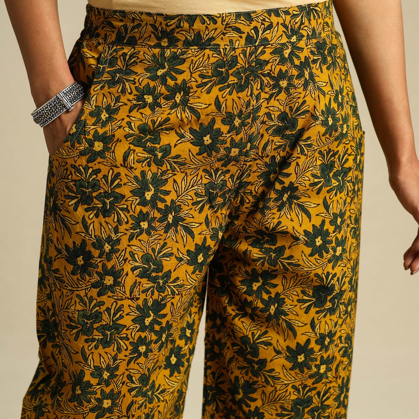 Yellow Block Print Cotton Ajrakh Palazzo