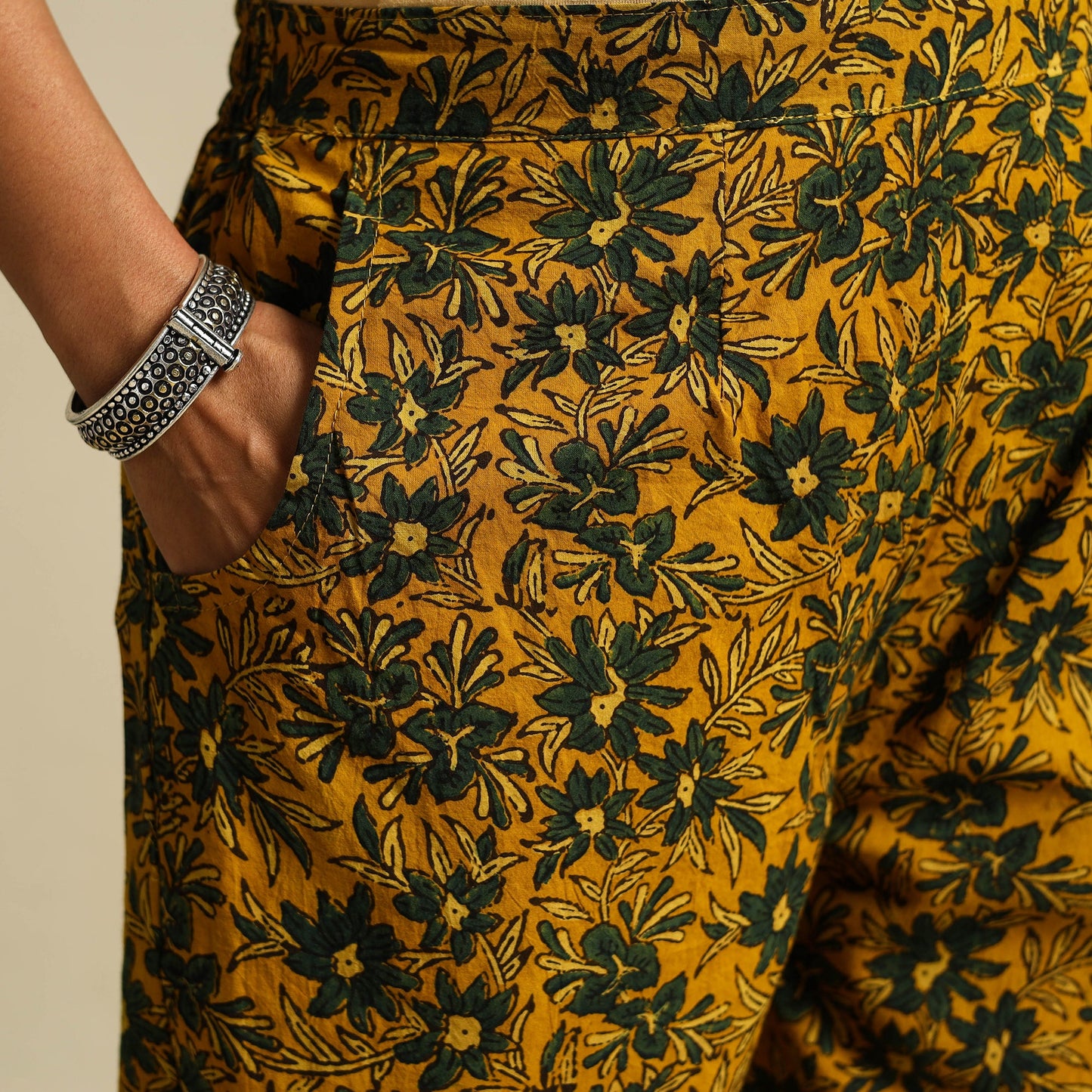 Yellow Block Print Cotton Ajrakh Palazzo