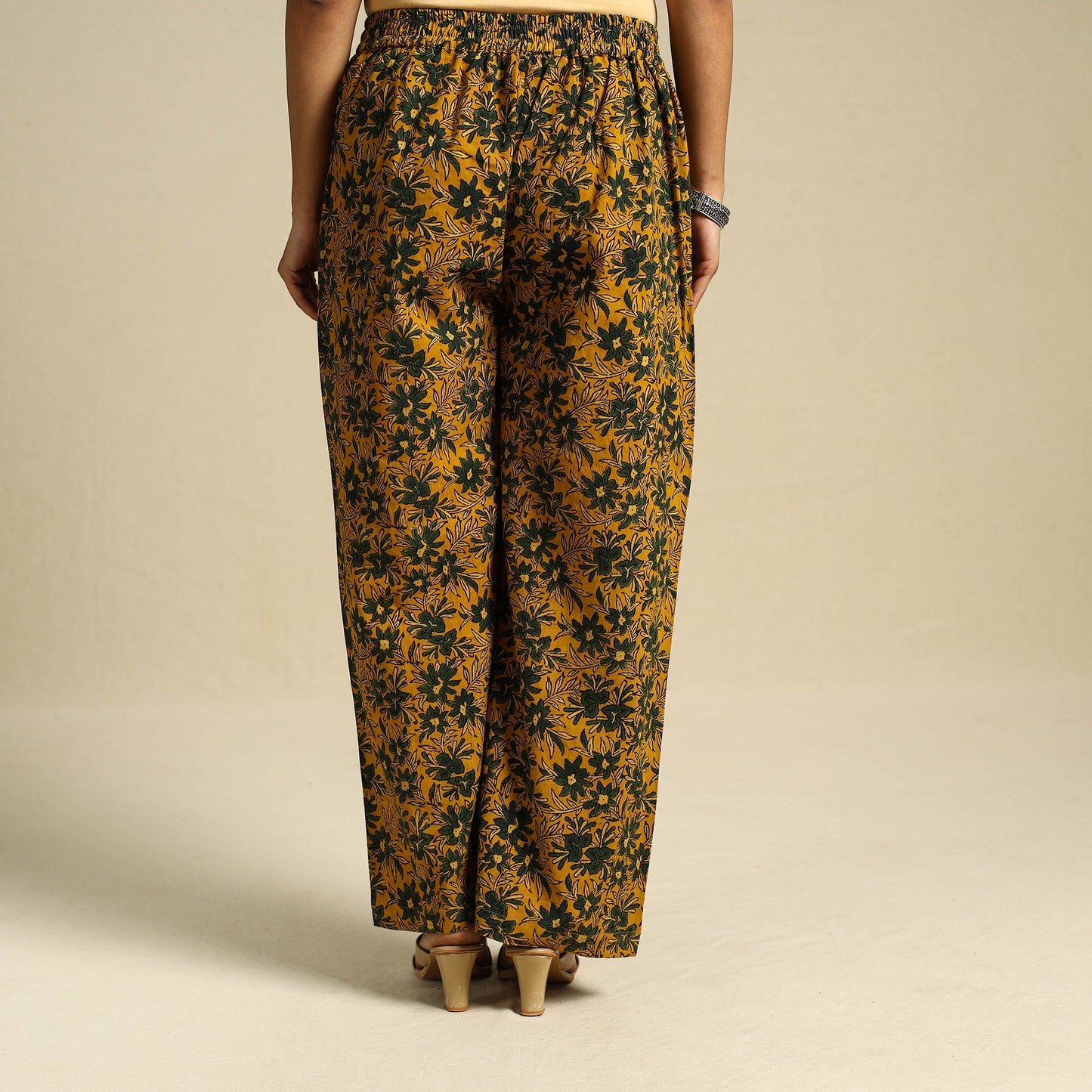 Yellow Block Print Cotton Ajrakh Palazzo