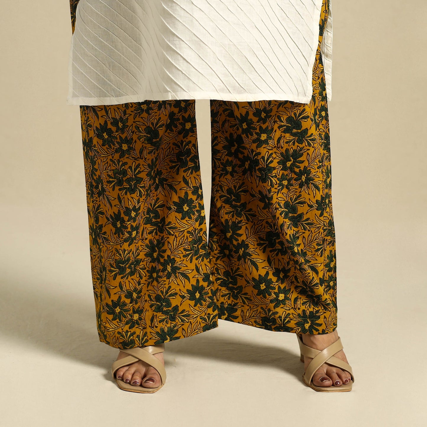 Yellow Block Print Cotton Ajrakh Palazzo