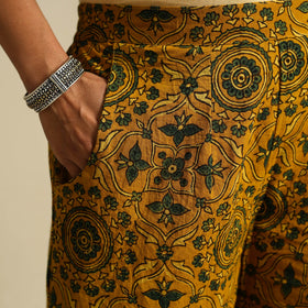 Yellow Block Print Cotton Ajrakh Palazzo