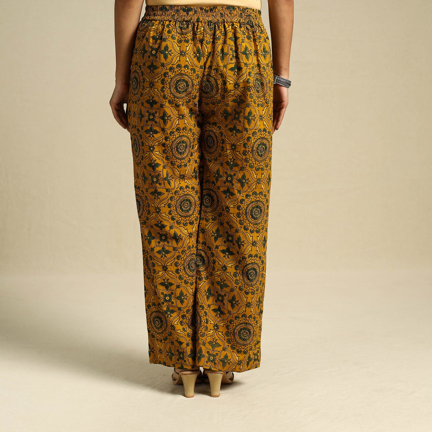 Yellow Block Print Cotton Ajrakh Palazzo