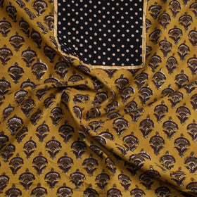 Yellow Ajrakh Print Cotton Patchwork Kurta Material (3m)