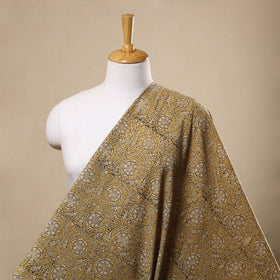  Yellow Block Print Cotton Pedana Kalamkari Fabric