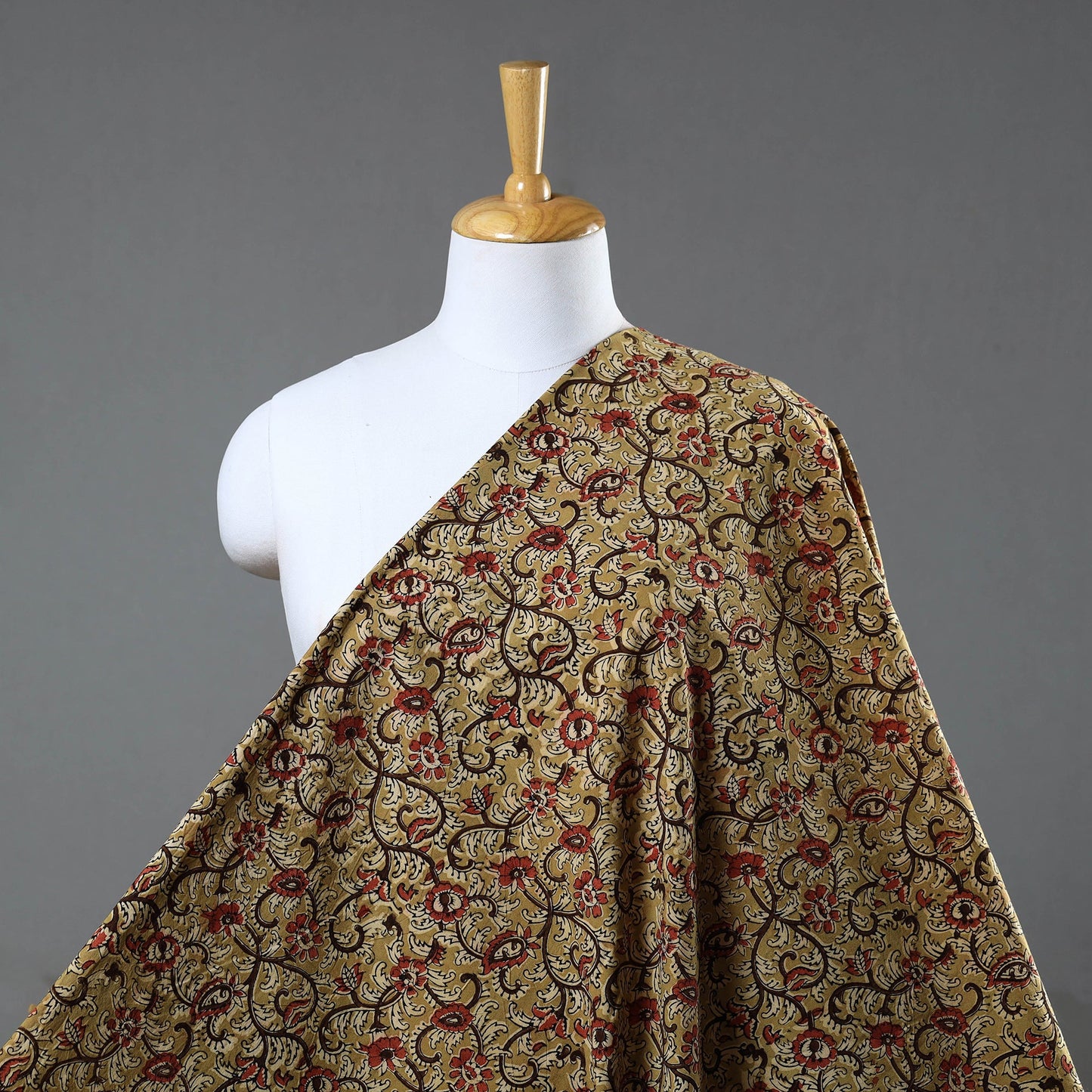  Yellow Block Print Cotton Pedana Kalamkari Fabric