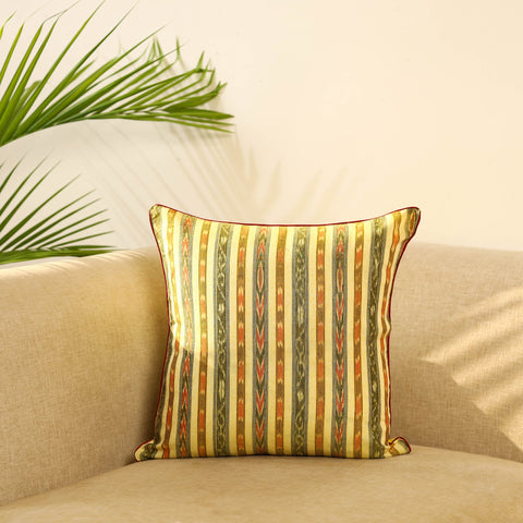 Yellow Cotton Pochampally Double Ikat Cushion Cover 