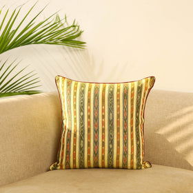 Yellow Cotton Pochampally Double Ikat Cushion Cover 