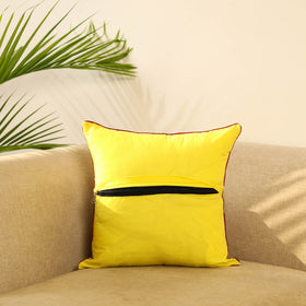 Yellow Cotton Pochampally Double Ikat Cushion Cover 