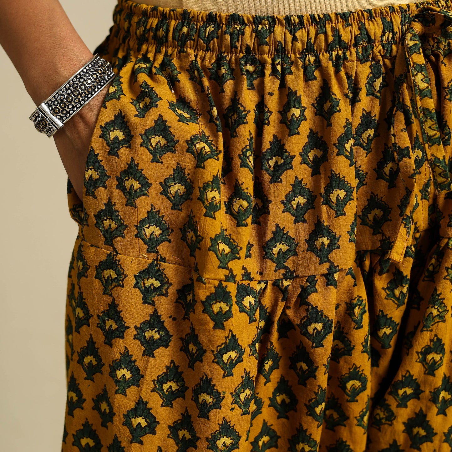 Yellow Block Print Cotton Ajrakh Salwar