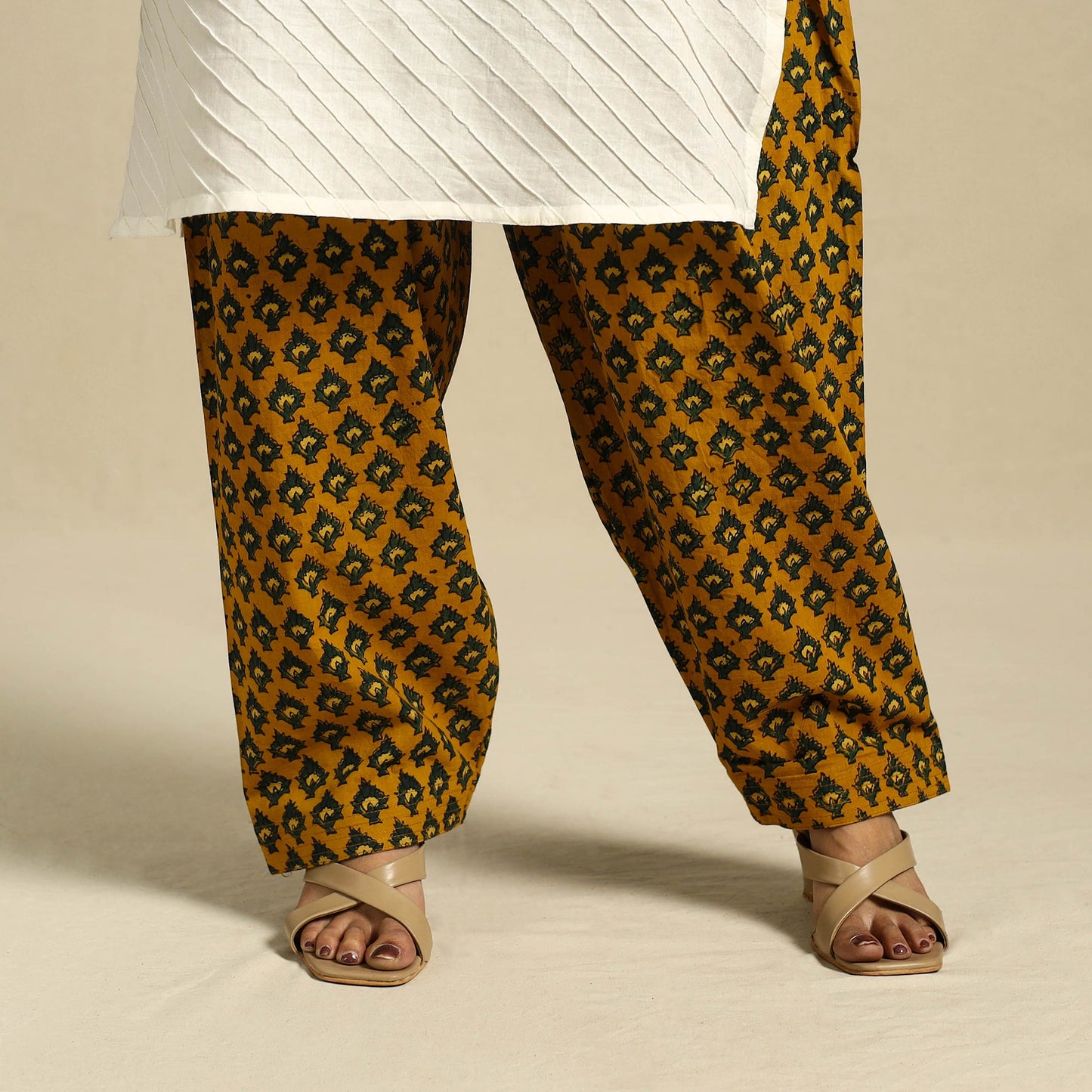 Yellow Block Print Cotton Ajrakh Salwar