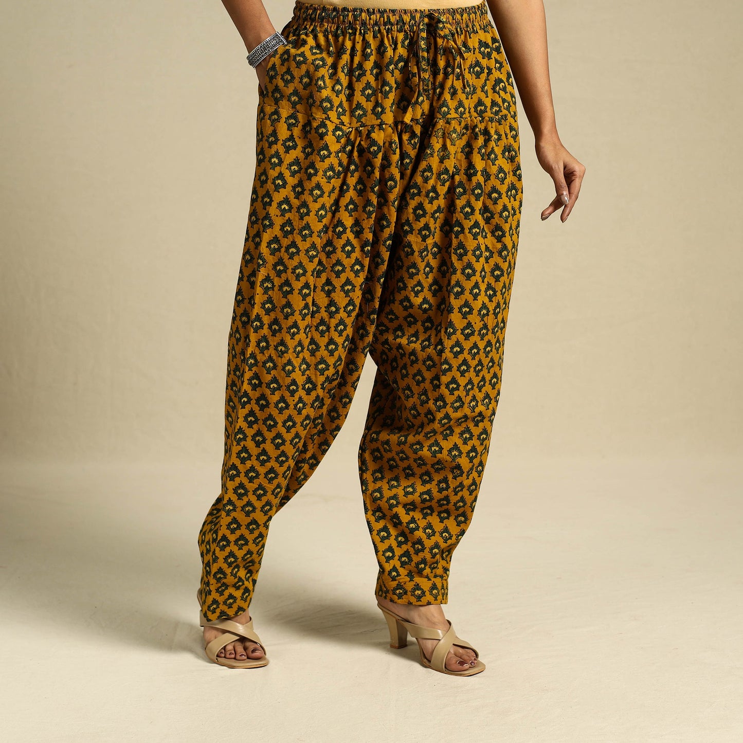 Yellow Block Print Cotton Ajrakh Salwar