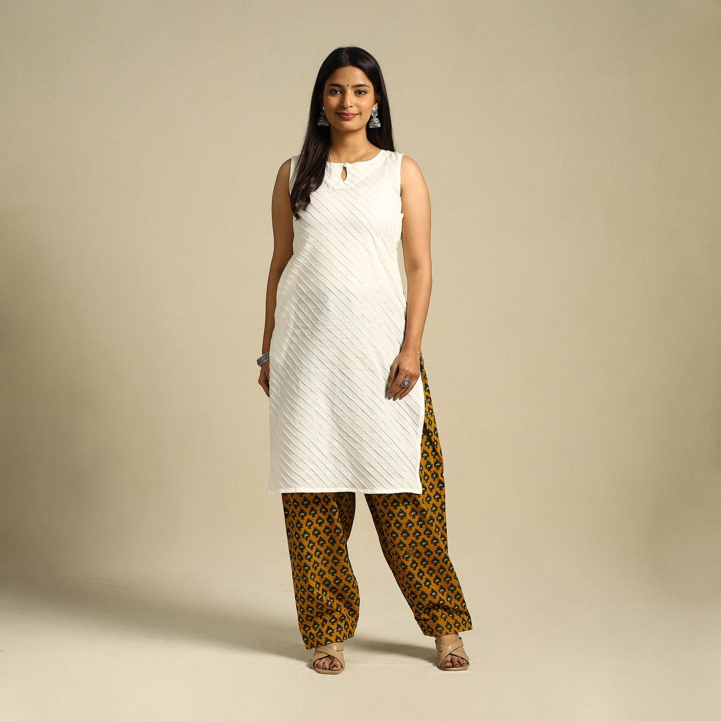 Yellow Block Print Cotton Ajrakh Salwar