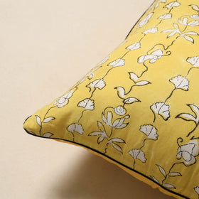 Yellow - cotton sanganeri cushion cover 15 - handcrafted