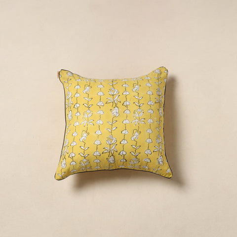 Yellow - cotton sanganeri cushion cover 15 - handcrafted