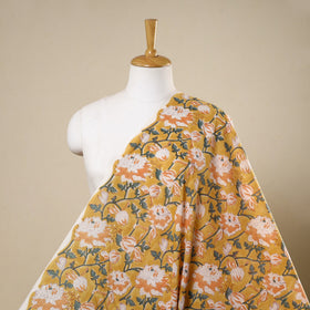 Yellow Block Print Cotton Sanganeri Fabric
