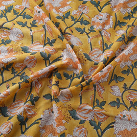 Yellow Block Print Cotton Sanganeri Fabric