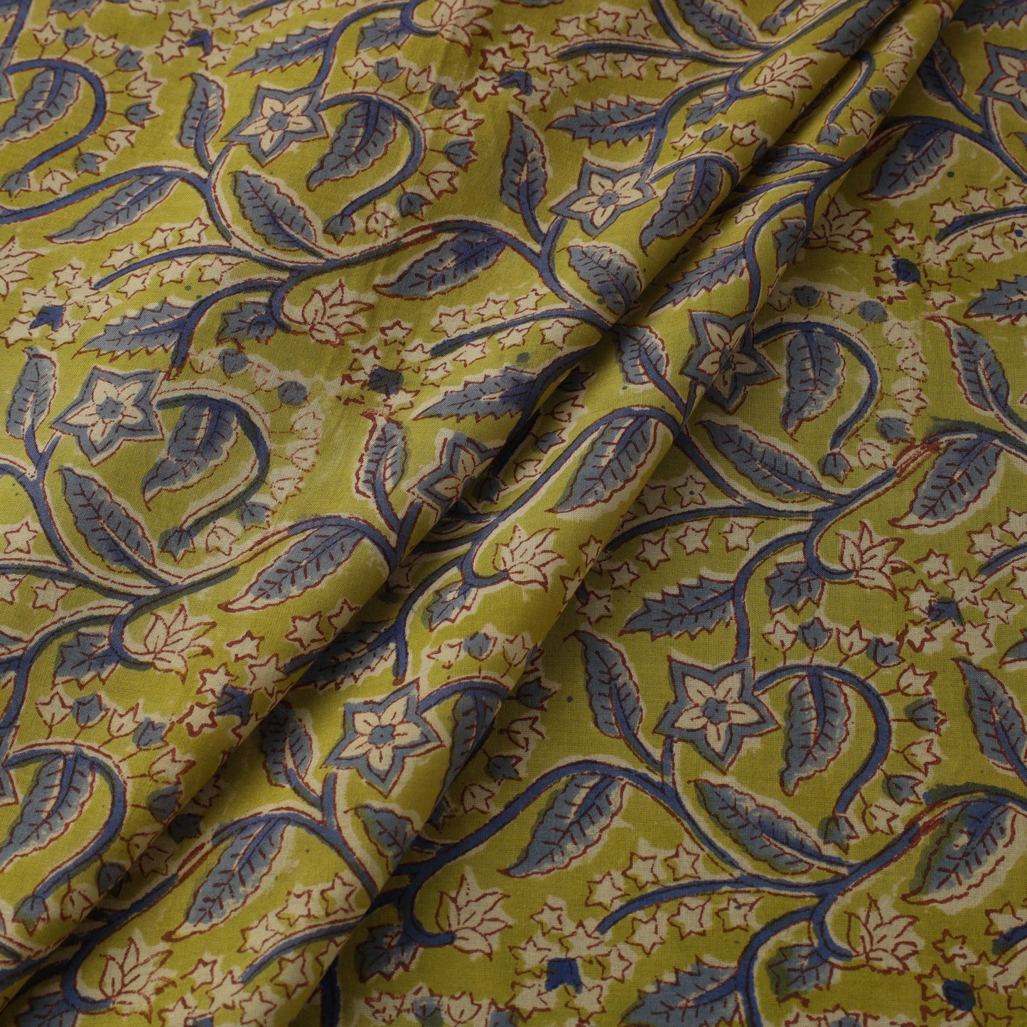 Yellow Block Print Cotton Sanganeri Fabric