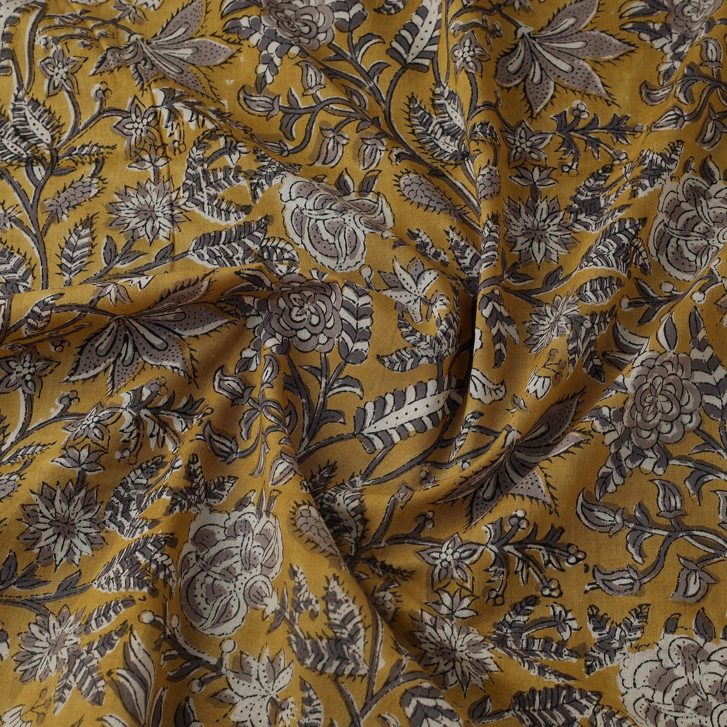  Yellow Block Print Cotton Sanganeri Fabric