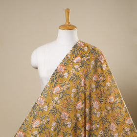 Yellow Block Print Cotton Sanganeri Fabric