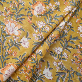 Yellow Block Print Cotton Sanganeri Fabric