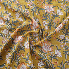 Yellow Block Print Cotton Sanganeri Fabric