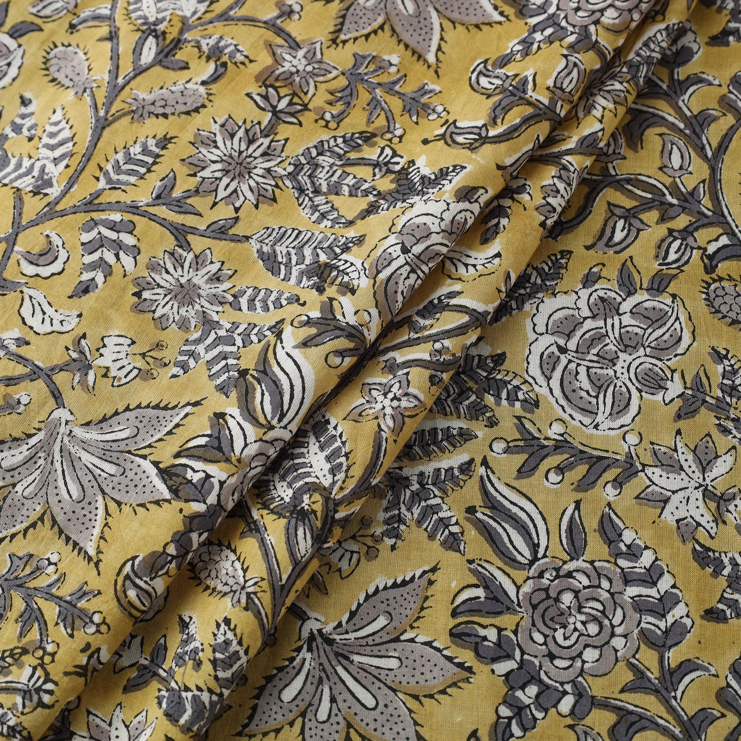  Yellow Block Print Cotton Sanganeri Fabric