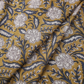 Yellow Block Print Cotton Sanganeri Fabric