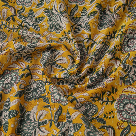 Yellow Block Print Cotton Sanganeri Fabric