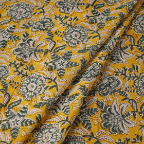 Yellow Block Print Cotton Sanganeri Fabric