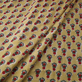 Yellow Block Print Cotton Sanganeri Fabric