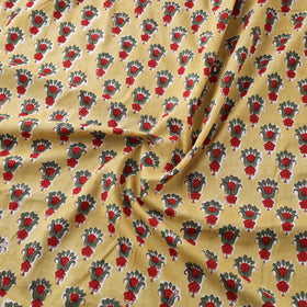 Yellow Block Print Cotton Sanganeri Fabric