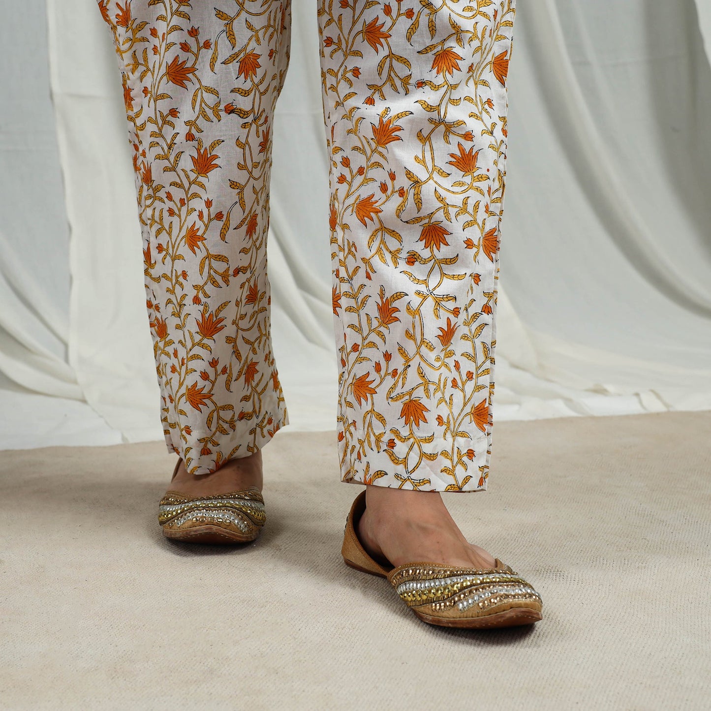 Yellow Block Print Cotton Sanganeri Kurta Set