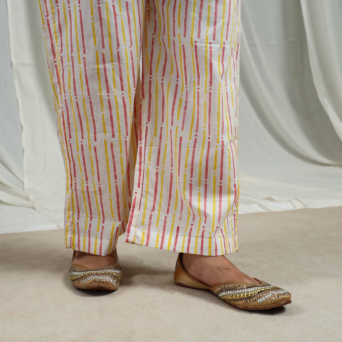  Yellow Block Print Cotton Sanganeri Kurta Set