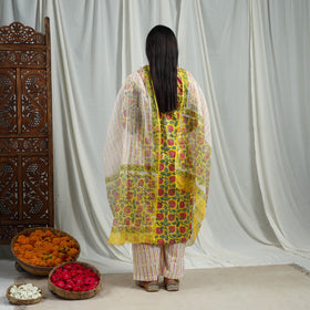  Yellow Block Print Cotton Sanganeri Kurta Set