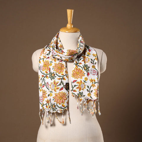 Yellow - cotton sanganeri stole with tassels 20