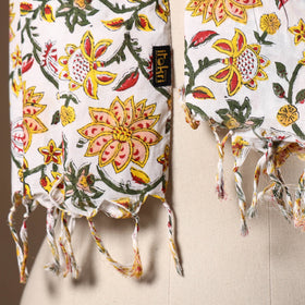 Yellow - cotton sanganeri stole with tassels 20