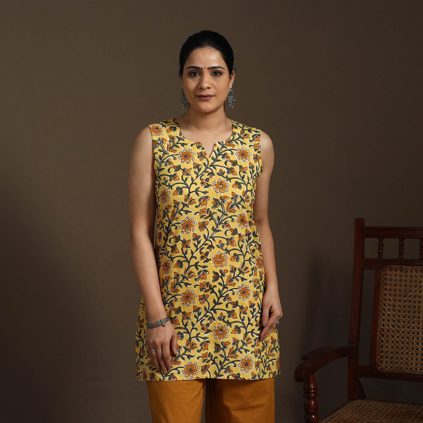 Yellow - cotton short sanganeri kurta 12 - handcrafted