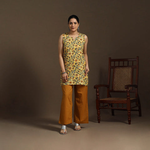 Yellow - cotton short sanganeri kurta 12 - handcrafted