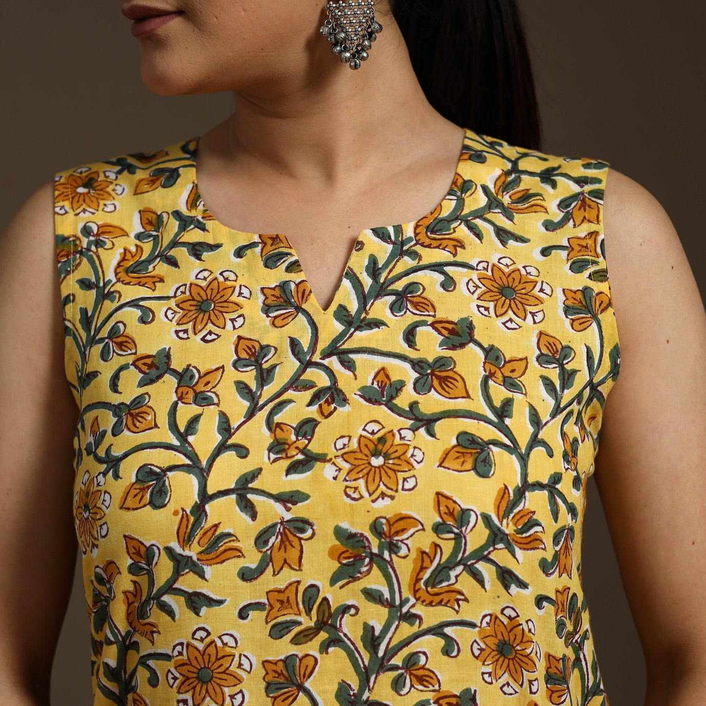 Yellow - cotton short sanganeri kurta 12 - handcrafted