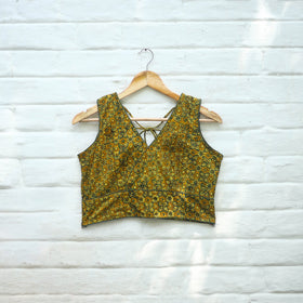 Yellow Block Print Cotton Stitched Ajrakh Blouse 