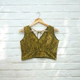 Yellow Block Print Cotton Stitched Ajrakh Blouse 