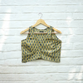 Yellow Block Print Cotton Stitched Ajrakh Blouse 