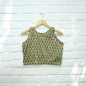 Yellow Block Print Cotton Stitched Ajrakh Blouse 