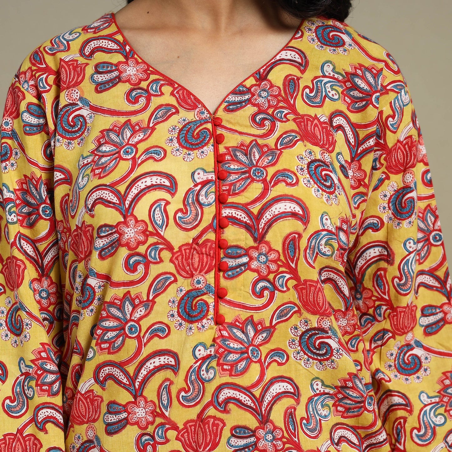 Yellow - cotton straight sanganeri kurta 14 - m